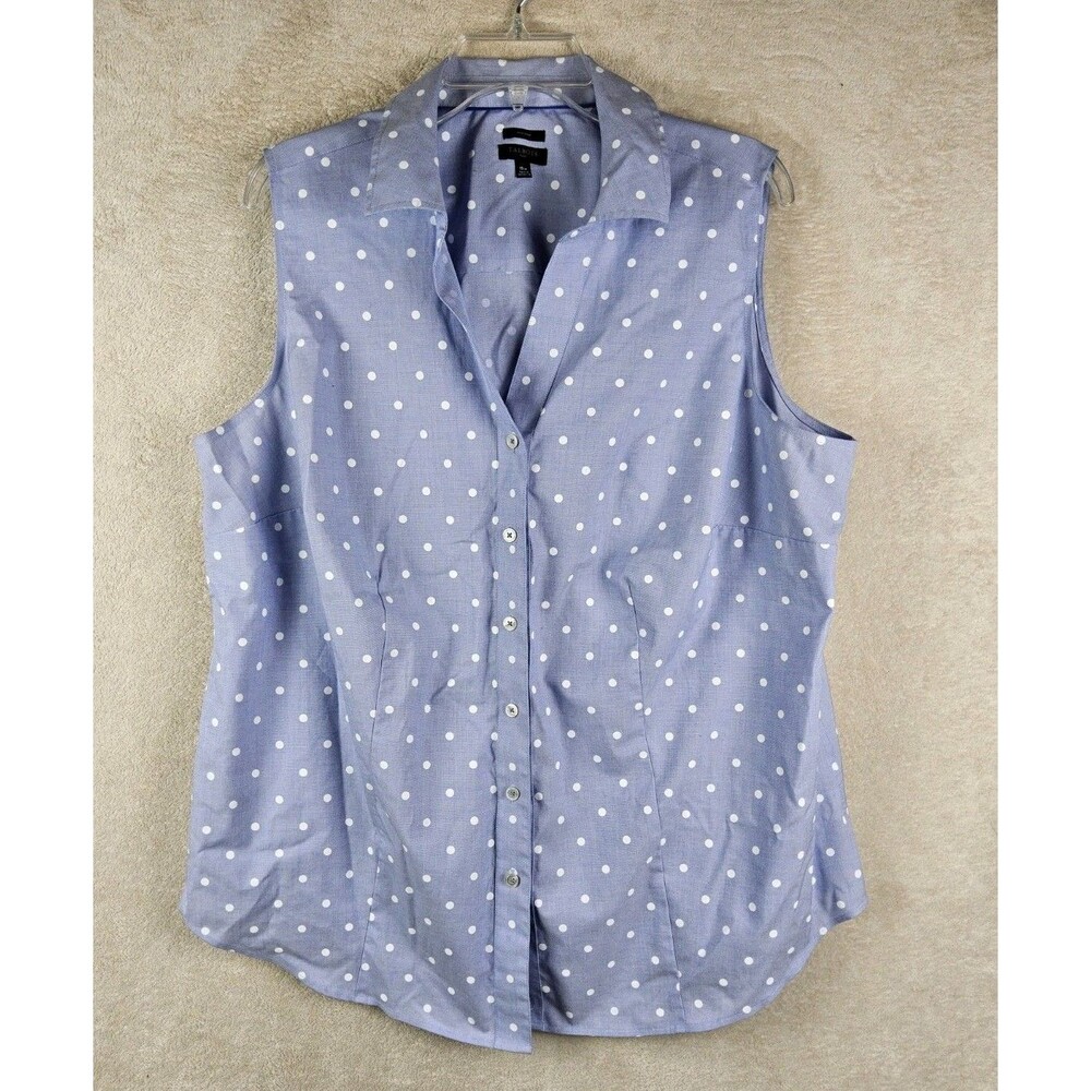 Talbots Women's Non Iron Sleeveless Button Front Polka Dot Shirt Size 18W